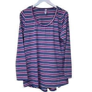 Lularoe Top XL Womens Long Sleeve LynnaeTee Pink Navy Blue Stripe
